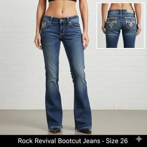 Rock Revival Boris Bootcut Jeans Women Size 26 Fits 30x29 Embellished Pockets